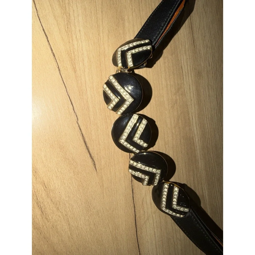 Vintage 1980s Alexis Kirk Gold Statement Satin Belt Leather 36-42